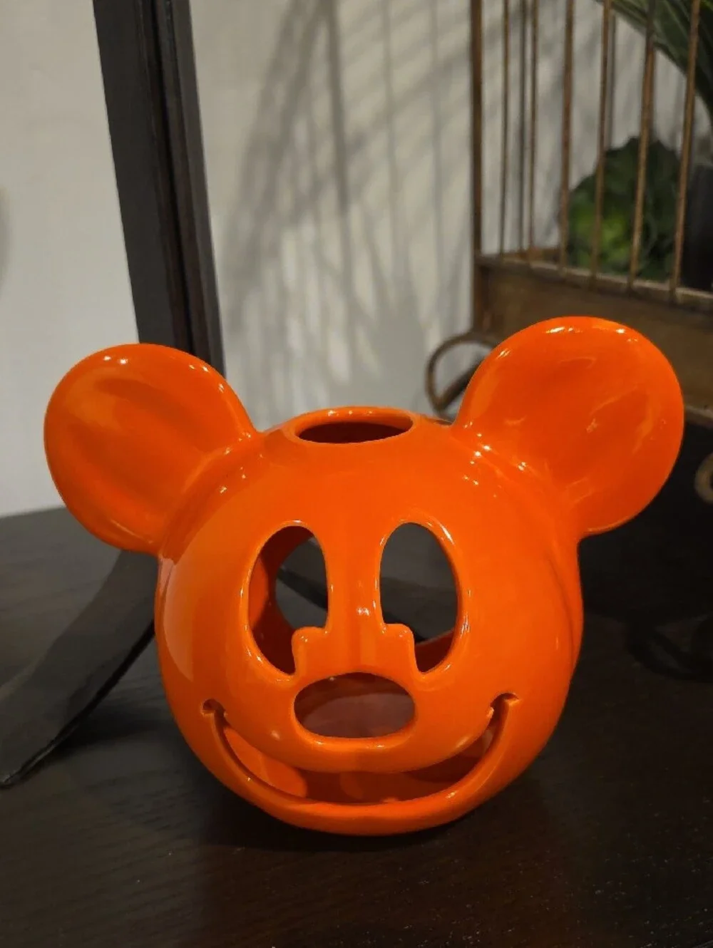 Disney Orange Mickey Pumpkin Candle Holder, w/ Tealight & Free Mickey Ears